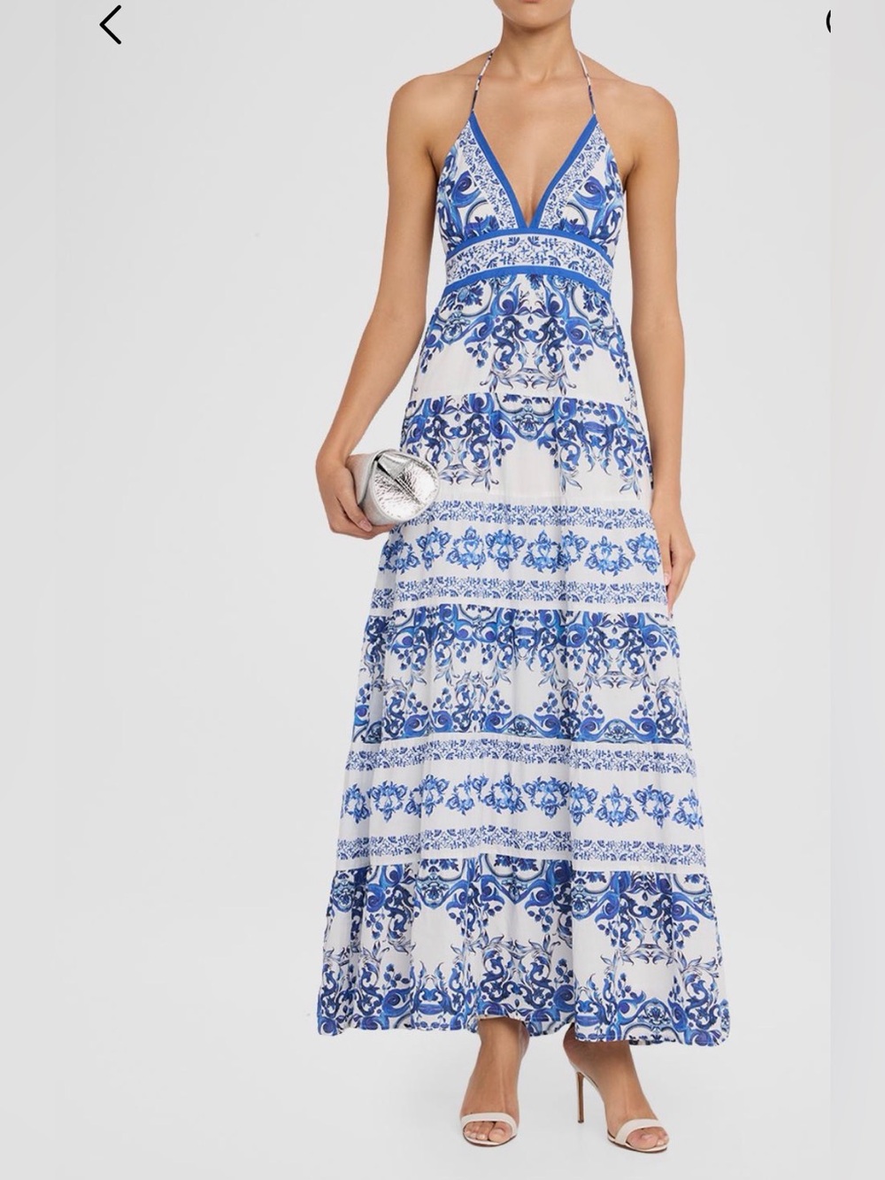 Alice + Olivia Blue and White Printed Halter Maxi Dress - Picture 4 of 4
